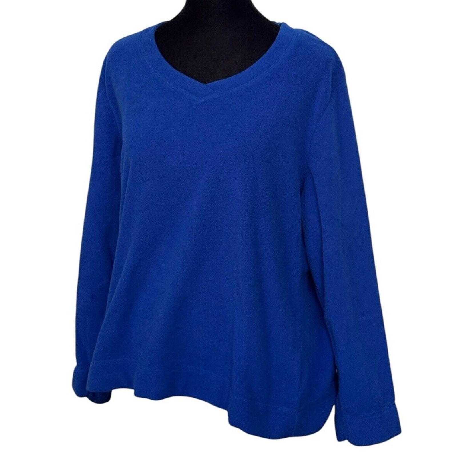 Women's Blue Fleece Petite Large (Pl) V Neck Shirt Made For Life Winter Fall